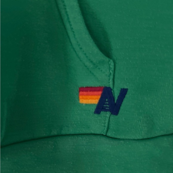 Aviator Nation Green Zip Hoodie with Rainbow Chest Stripes - Picture 3 of 5